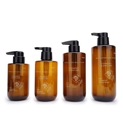 Round Amber Plastic Shampoo Bottles 500ml 600ml With Pump